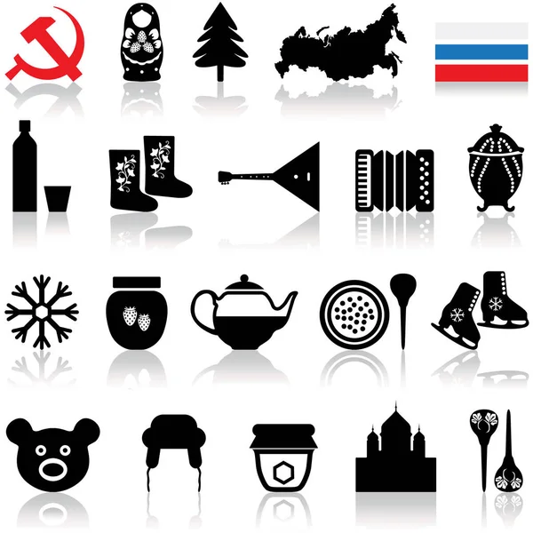 Rosyjski Zestaw Ikon Symboli Białym Tle Cieniem — Wektor stockowy