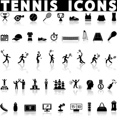 Gölgeli beyaz bir arka plan üzerine ayarlanmış tenis simgeleri