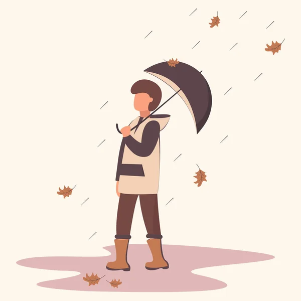Person Mit Regenschirm Herbstlicher Börsenvektor — Stockvektor