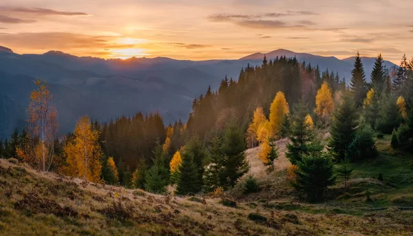 Őszi Hegyi Táj Gyönyörű Golden Napkelte — Stock Fotó