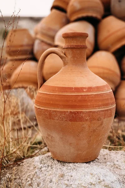 Primo Piano Vasi Argilla Goreme Cappadocia Turchia Ceramica Tradizionale — Foto Stock