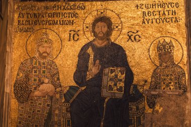 Istanbul, Türkiye - 14 Ekim 2018: Mozaik Ayasofya Sophia Katedrali İsa Mesih'in