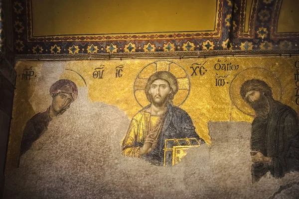 Istanbul Turcia Octombrie 2018 Deesis Mozaic Jesus Christ Fecioara Maria — Fotografie, imagine de stoc