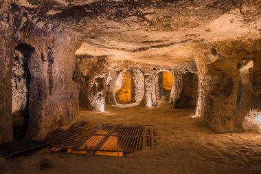 Explore Kaymakli ancient multi-level underground cave city in Cappadocia, Travel to Turkey. clipart