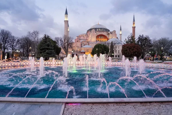 Vedere Frumoasă Moscheea Hagia Sophia Timp Noapte Faimos Punct Reper — Fotografie, imagine de stoc