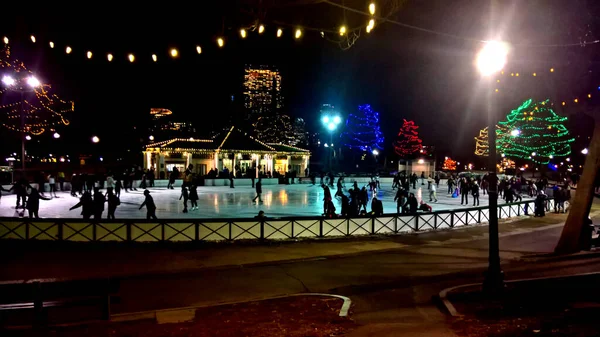 Patinage Sur Glace Sur Frog Pond Pendant Période Noël Boston — Photo