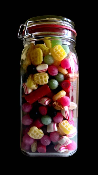 Jar Filled Different Candies Black Background — Stock Photo, Image