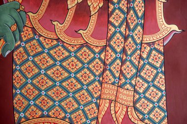 Tayland Buda Tapınağı 'nın duvarında antik Tayland deseni, Asya Buda tarzı sanat.