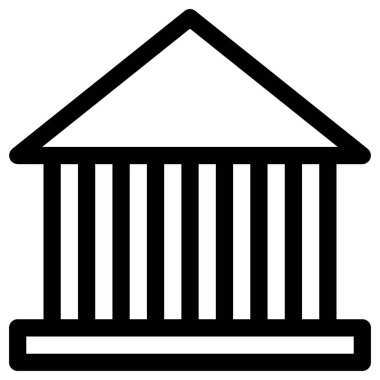 Banka binası vektör simgesi. biçim iki renkli düz semboldür