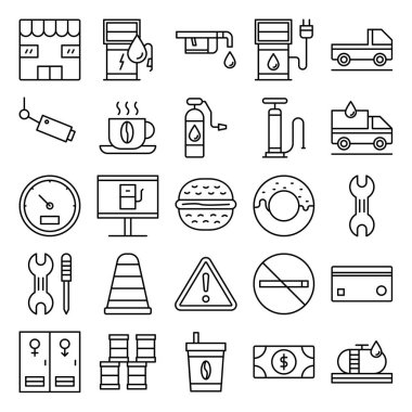 Gıda ve benzin istasyonu simgelerinin vektör çizimi