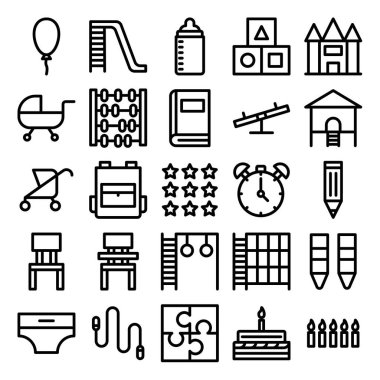 siyah simge seti çocuk ve eğlence