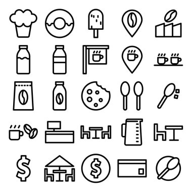 Yemek, mutfak ve yemek pişirme ikonları. 