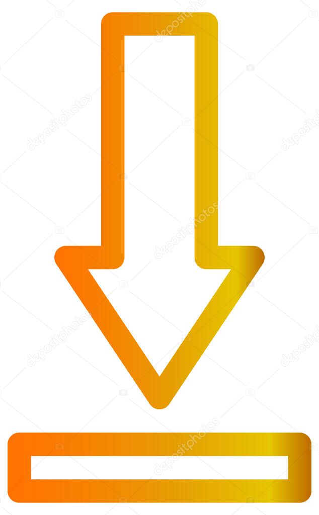 send down vector icon. style is flat symbol, yellow color, rounded angles, white background