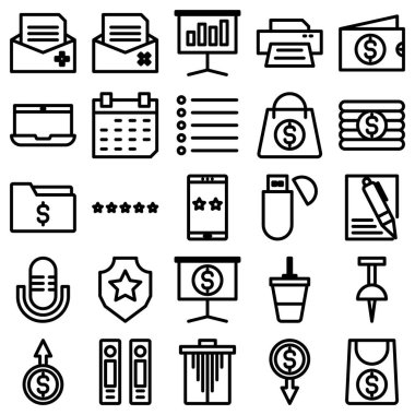 Dolar ve nakit para vektör simgesi siyah ve beyaz simgeleri kümesi