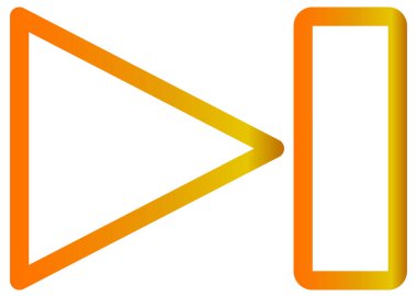 Ok başı sağ vektör simgesi. biçim düz çizgi sembolü, sarı renk, mavi arkaplan.