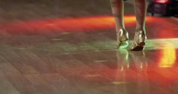 Движение Танцевальной Пары Паркетном Полу Латиноамериканские Танцы — стоковое видео