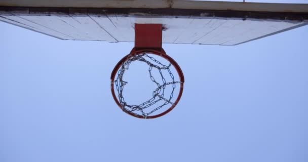 Hitting Basketball Hoop Court — Stock Video
