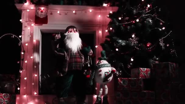 Kerstman Een Achtergrond Van Verlichting — Stockvideo