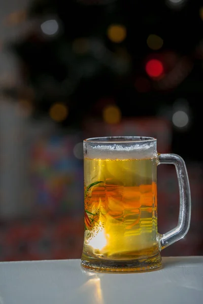 Verre Bière Sur Fond Illumination — Photo