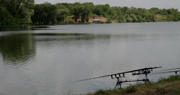 Fliegenfischen Bei Sonnenuntergang Niedriger Winkel Auf Dem Wasser — Stockvideo