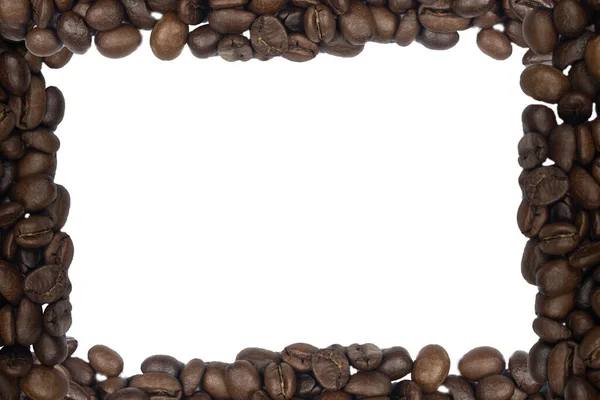 Pörkölt Kávébab Háttér Textúra Elszigetelt Fehér Háttér Másolási Hely Szöveg — Stock Fotó