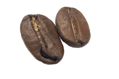 Beyaz arkaplandaki kahve çekirdeğinin makro görüntüsü izole edildi