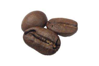 Beyaz arkaplandaki kahve çekirdeğinin makro görüntüsü izole edildi