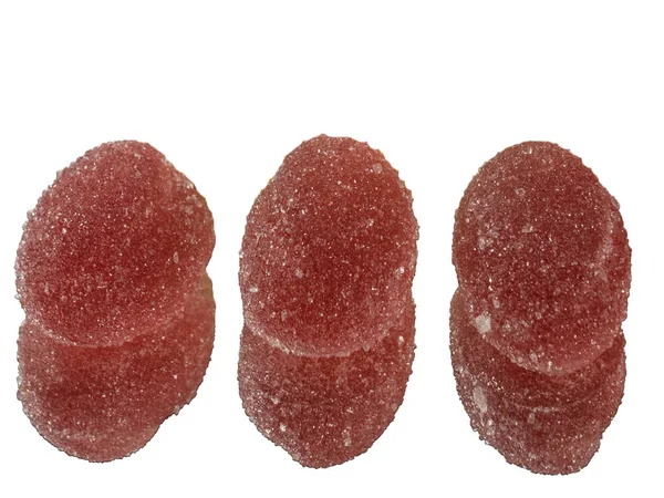 Tre Röda Marmelad Godis Isolerad Vit Bakgrund — Stockfoto