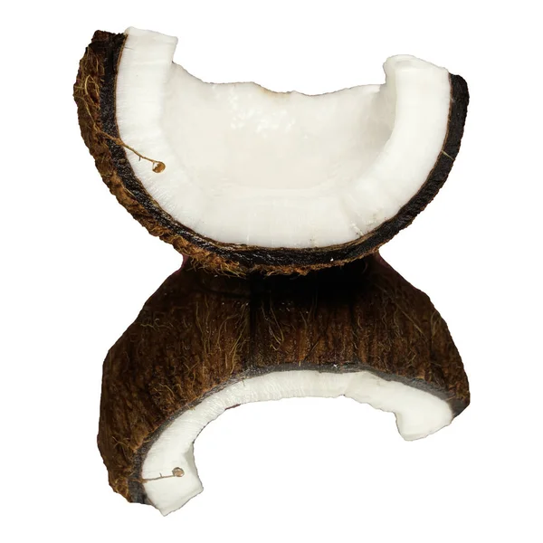 椰子一半 镜面反射 隔离在白色上 — 图库照片