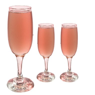 Şarap koleksiyonu, bardakta kırmızı şarap. Beyaz arkaplanda izole