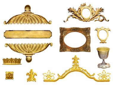 Altın öğeleri Kraliyet antikalar izole üzerinde beyaz arka plan