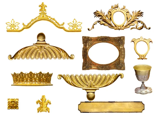 Gold Elements Royal Antiques Isolated White Background — Stock Photo, Image