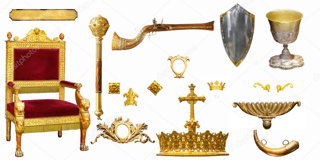 Golden elements of the royal, imperial interior isolated