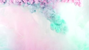 Krasochnaya kraska padayet smeshivat 'v vode na belom fone. Chernila Kruzhatsya kapsülü. Tsvetnyye akrilovyye oblaka abstraktnogo dyma vzryva animatsii