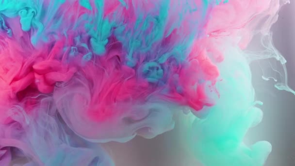 Suda Mürekkep Akış Videosu Suyun Içinde Gökkuşağı Boyası Karışık Renk — Stok video