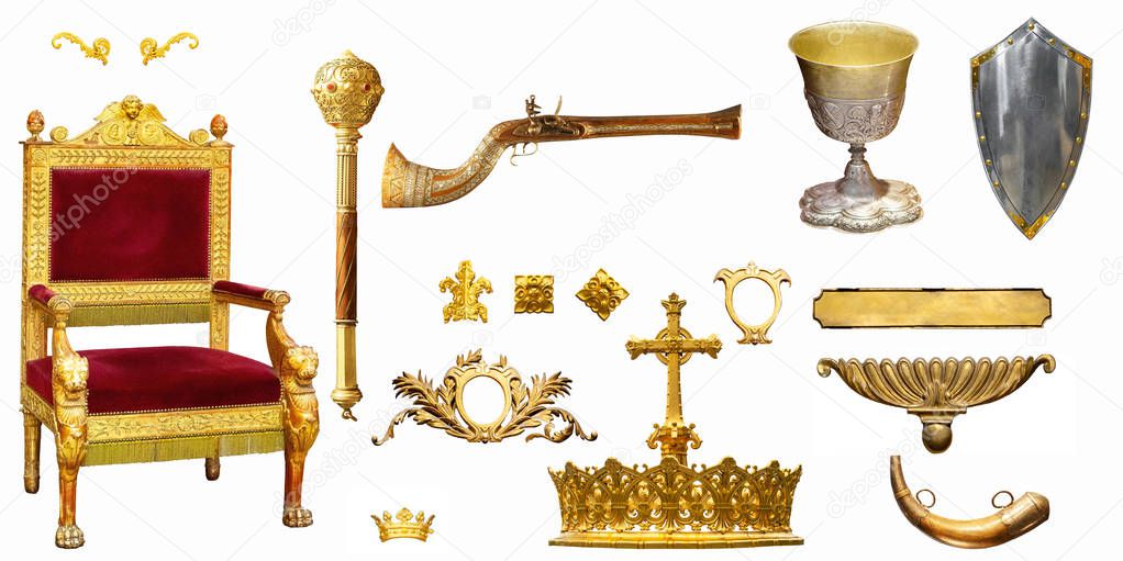 Golden elements of the royal, imperial interior isolated