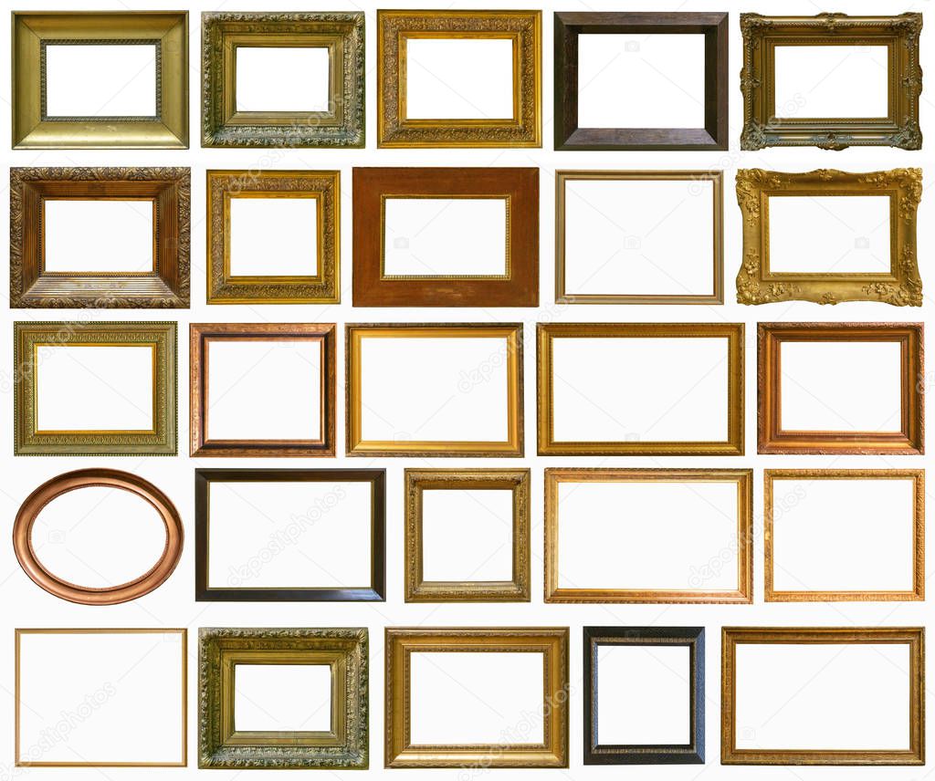 gold antique picture frame isolated on white background