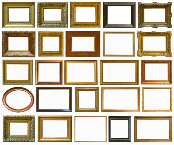 孤立在白色背景上的黄金古色古香的图片框架 — 图库照片