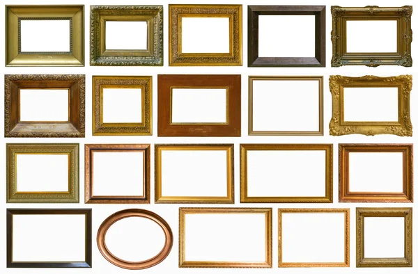 Gouden Antieke Afbeeldingsframe Geïsoleerd Witte Achtergrond — Stockfoto