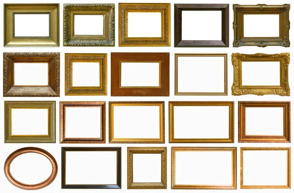 Gouden Antieke Afbeeldingsframe Geïsoleerd Witte Achtergrond — Stockfoto