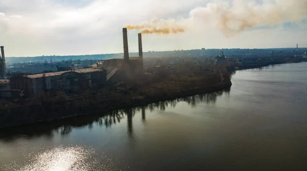 Metallurgische Produktionsanlage Voller Zyklus Rauch Aus Rohren Schlechte Ökologie Luftaufnahmen — Stockfoto