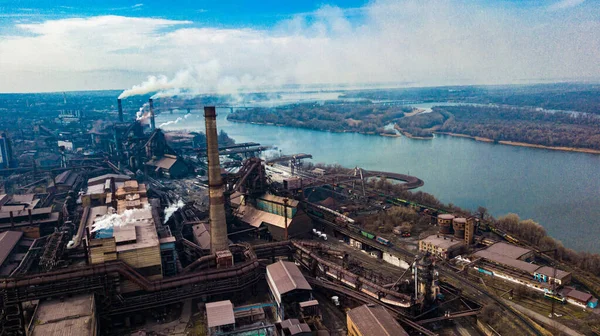 Metallurgische Produktionsanlage Voller Zyklus Rauch Aus Rohren Schlechte Ökologie Luftaufnahmen — Stockfoto