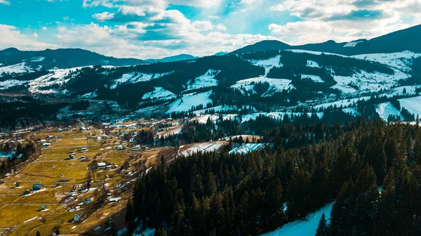 Karpaterna Bergskedja Panorama Vinter Antenn Utsikt Vacker Utsikt — Stockfoto