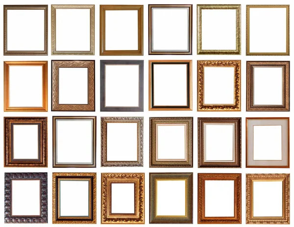 Frames Paintings Antique Gold Gilding Set Isolated White Background — Stock Photo, Image