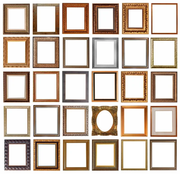 Ramki Obrazów Zabytkowy Złoty Zestaw Złocenia Izolowane Białym Tle — Zdjęcie stockowe