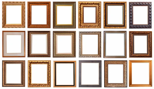 Frames Baguettes Goud Zilver Set Geïsoleerd Witte Achtergrond Patroon — Stockfoto