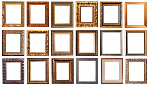 Frames Baguettes Goud Zilver Set Geïsoleerd Witte Achtergrond Patroon — Stockfoto