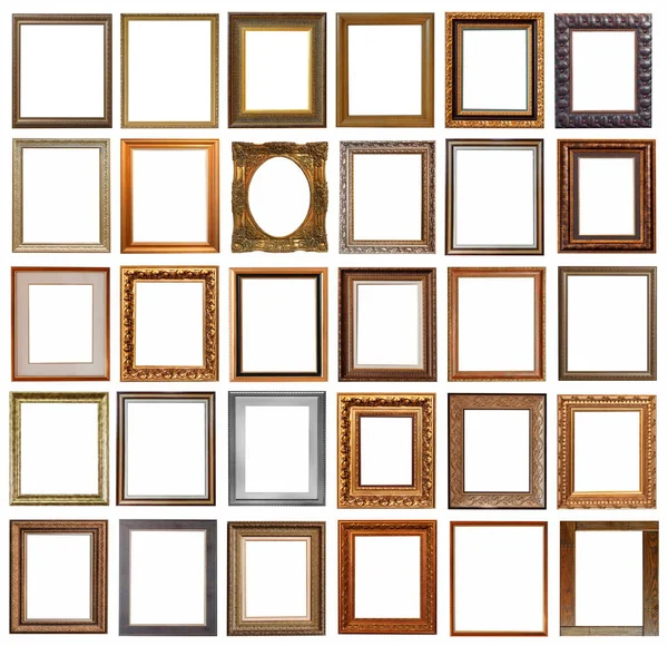 Frames Paintings Antique Gold Gilding Set Isolated White Background — Stock Photo, Image