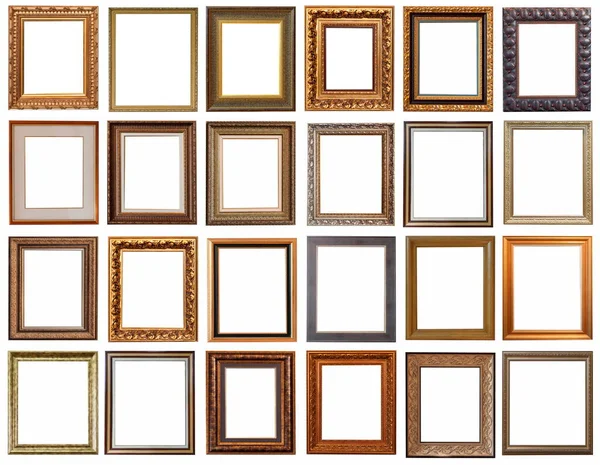 Frames Paintings Antique Gold Gilding Set Isolated White Background — Stock Photo, Image