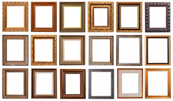 Frames Baguettes Goud Zilver Set Geïsoleerd Witte Achtergrond Patroon — Stockfoto